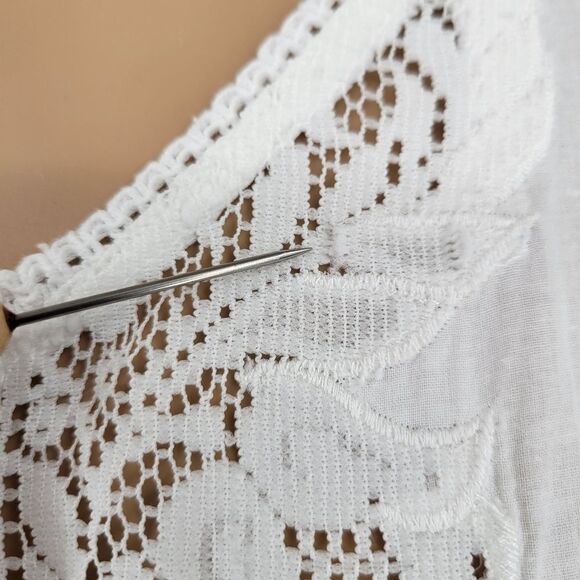 Erika Taylor White Cotton Embroidered Lace Button Up Nightgown Pajama Dress - Picture 12 of 16